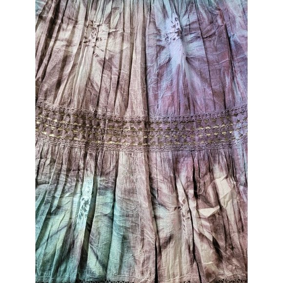 METROWEAR Women's Multicolored Tie Dyed Broomstick Maxi Skirt Lace Accents Large - Picture 5 of 7